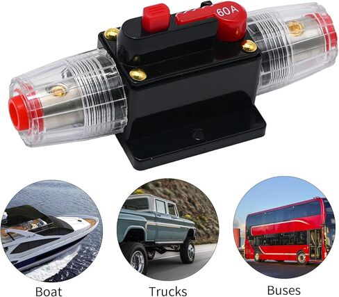 60A قطاع دارة التبديل مضمنة فيوز قطاع دارة حامل إعادة تعيين الصمامات دليل إعادة تعيين 12 فولت-48 فولت تيار مستمر ل مركبة بحرية سيارة الصوت الصوت RV شاحنة in Kuwait