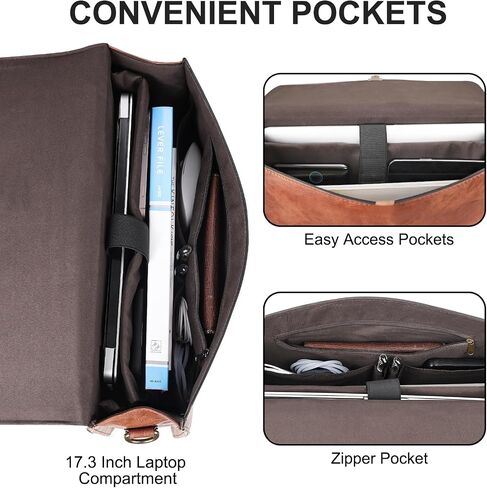 ESTARER Mens Leather Briefcase 15.6 Inch Laptop Messenger Bag, Slim Computer Shoulder Bag Professional Office Satchel for Work Business, Brown in Kuwait