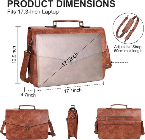ESTARER Mens Leather Briefcase 15.6 Inch Laptop Messenger Bag, Slim Computer Shoulder Bag Professional Office Satchel for Work Business, Brown in Kuwait