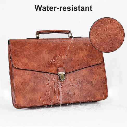 ESTARER Mens Leather Briefcase 15.6 Inch Laptop Messenger Bag, Slim Computer Shoulder Bag Professional Office Satchel for Work Business, Brown in Kuwait
