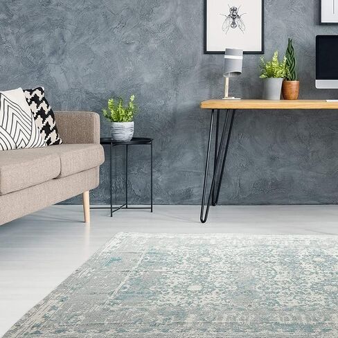 Juvale Vintage Jute Area Rug, Bohemian Style Home Décor (Light Blue, 5 x 7 Feet) in Saudi Arabia