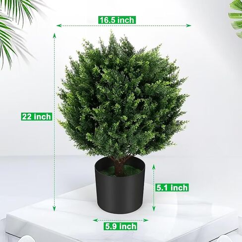 Keepinno 21''T Artificial Cedar Topiary Ball Tree 2 Pack, Outdoors Artificial Shrubs Fake Plants Uv Rated Potted Plants for Outdoor, Indoor, Front Door, Office Decor. in Saudi Arabia