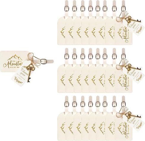 CHOIEO 24 Pcs Wedding Favor Leather Luggage Tags with Key Bottle Opener, The Adventure Begins Bag Tags for Suitcases, Backpacks, Guest Gifts for Weddings, Bridal Showers (Brown) in Saudi Arabia