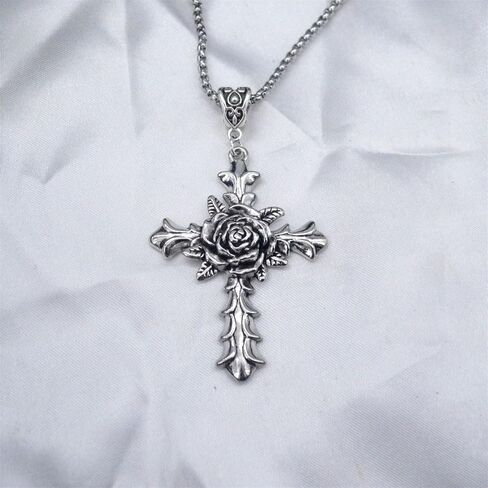 Dreuyet Rose Cross Necklace for Men Women Gothic Cross Necklace Hip Hop Stainless Steel Rose Cross Necklace Goth Cross Necklaces Religious Cross Necklace Halloween Necklace in Kuwait