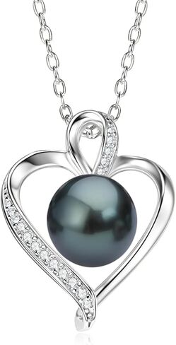 قلادة على شكل قلب من اللؤلؤ الأسود التاهيتي للنساء، قلادة من الفضة الإسترلينية مع مويسانيتي D اللون، هدية للزوجة والأم مجوهرات الذكرى السنوية لعيد ميلادها in Kuwait