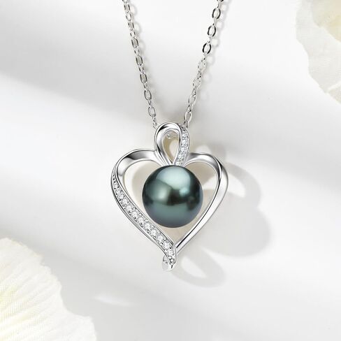 قلادة على شكل قلب من اللؤلؤ الأسود التاهيتي للنساء، قلادة من الفضة الإسترلينية مع مويسانيتي D اللون، هدية للزوجة والأم مجوهرات الذكرى السنوية لعيد ميلادها in Kuwait