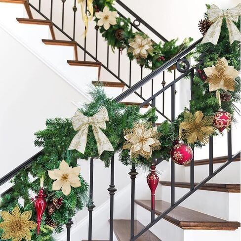 مجموعة زينة عيد الميلاد الذهبية 26 قطعة من Ouddy Decor، 6 أنماط من زهور البونسيتة الاصطناعية لعيد الميلاد مع 16 ياردة شريط شجرة عيد الميلاد للعطلات والحرف اليدوية في الأماكن المغلقة والخارجية ديكور المنزل in Kuwait