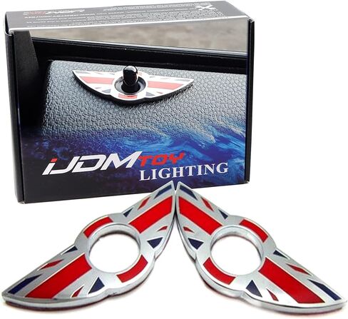 iJDMTOY (2) حلقات شعار جناح بنمط Union Jack متوافقة مع مقابض قفل الباب Mini Cooper R55 R56 R57 R58 R59، تصميم علم المملكة المتحدة أسود/رمادي (لا يناسب موديلات R60 R61 أو F55 F56) in Saudi Arabia