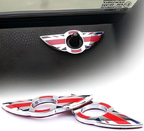 iJDMTOY (2) حلقات شعار جناح بنمط Union Jack متوافقة مع مقابض قفل الباب Mini Cooper R55 R56 R57 R58 R59، تصميم علم المملكة المتحدة أسود/رمادي (لا يناسب موديلات R60 R61 أو F55 F56) in Saudi Arabia