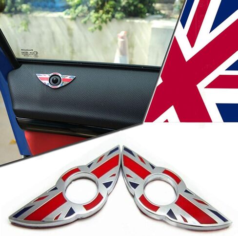 iJDMTOY (2) حلقات شعار جناح بنمط Union Jack متوافقة مع مقابض قفل الباب Mini Cooper R55 R56 R57 R58 R59، تصميم علم المملكة المتحدة أسود/رمادي (لا يناسب موديلات R60 R61 أو F55 F56) in Saudi Arabia