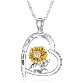 Diamond Sunflower Necklace 925 Sterling Silver Sunflower Heart Pendant You Are My Sunshine Jewelry Gift for Women Mother's Day