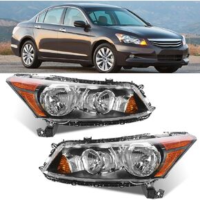 Halogen Headlights Compatible with Accord Sedan 2008-2012 Direct Replacement Black Headlamps Amber Reflector Assembly ‎(Driver and Passenger Side)