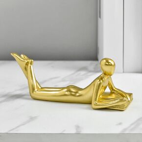 Style-A Gold A Thinker Reads A Book Decoration, A Reader Resin Handicraft, A Home Study Garden Decoration, Room Decor, Home Decor, Scene Decor