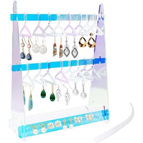 2 Layer Acrylic Earring Holder - Earring Organizer with Mini Clothing Hangers, Earring Necklace Hanger Rack, Tabletop Earring Jewelry Easel Display for Home Use & Retail Showrooms in Kuwait