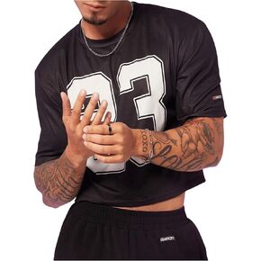 GORGLITTER Men's Number Print Short Sleeve Crop Tops Crewneck T Shirts Streetwear