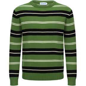 OXKNIT Men's Knit Sweater Classic Stripe Green Long Sleeve Pullover Shirt Casual Soft Shirt