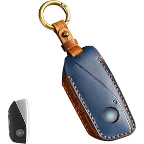 Retro Style Leather Key Fob Cover, Compatible with BMW 2023/24/25 New 5 7 Series X1 X5 X6 X7 XM 740i 760i IX IX3 I5 I7, No Screw Design Smart Key Holder Protector(Brown)