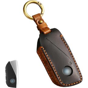 Retro Style Leather Key Fob Cover, Compatible with BMW 2023/24/25 New 5 7 Series X1 X5 X6 X7 XM 740i 760i IX IX3 I5 I7, No Screw Design Smart Key Holder Protector(Brown) in Kuwait