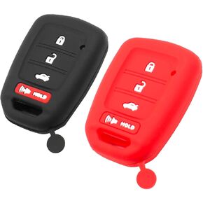 Silicone Key Fob Cover Fit for Honda Accord Civic Crosstour CR-V HR-V Fit Straight 4 BTS Key Fob | Car Accessories | Remote Key Protection Case - Black & Black/Red, Not Fit Smart Key Fob