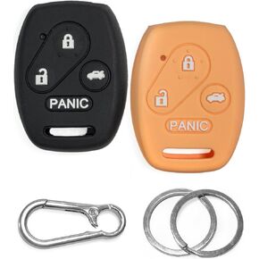 2-Pack Click&Fit Silicone Key Fob Covers Compatible with Honda Accord 2003-2014, Civic 2006-2012, Pilot 2009-2015, CR-V 2005-06 – Car Remote Key Shell Rubber Protector 4-Buttons, Black+Grey