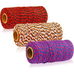 Lainrrew 3 Rolls Christmas Twine, 984 Feet Bakers Twine Natural Jute Twine Cotton Twine Packing String Cord Rope for Gift Wrapping, Baking, Arts Crafts, Gardening, Festival Decoration (Mix 6)