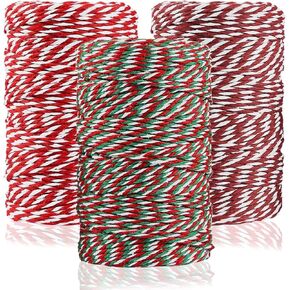 Lainrrew 3 Rolls Christmas Twine, 984 Feet Bakers Twine Natural Jute Twine Cotton Twine Packing String Cord Rope for Gift Wrapping, Baking, Arts Crafts, Gardening, Festival Decoration (Mix 6)