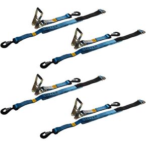 Mytee Products (4 Pack) 2" x 8' Tie Down Ratchet Axle Straps with Snap Hooks, D-Ring and Protective Sleeve, 10,000LBS Capacity - Race Car Trailer Car Hauler Towing