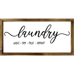 Laundry Sign for Laundry Room in Wooden Frame, Vintage Funny Laundry Room Wall Decor Paintings with Motto Warnings 8x14 inches