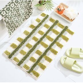 Nature-Inspired Green Checkered Bathroom Rug, Cute Sage Green Bath Mat Washable, Fun Aesthetic Shower Mat Non Slip for Green Boho Bathroom Decor Earthy Decor, 24" x 16"