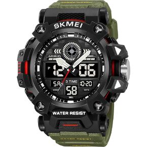 Gosasa Men's Sports Outdoor Watch Military Large Face Wristwatch Dual Display Quartz Digital Watch Training Waterproof Stopwatch Backlight