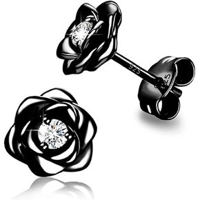 أقراط روز للنساء، الحد الأدنى من أقراط زهرة الورد الأسود أقراط مريحة لا تسبب الحساسية للنساء هدايا مجوهرات in Kuwait