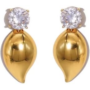 18K Gold Plating, White Cubic Zirconia Stud, Gold Water Drop Tear Drop Faux Diamond Earrings - Jewels by M&W Luxe Homes