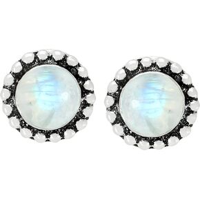 Natural Gemstone Earrings For Women, Earrings For Women Studs, Round Earrings For Women, Silver Plated Earrings