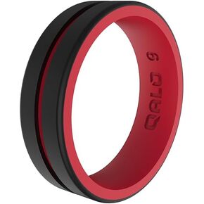 QALO Women's Rubber Silicone Ring, Folds of Honor Stars Forever Strata Rubber Wedding Band, Breathable, Durable Engagement Silicone Ring, 6mm Wide 1.85mm Thick, Multisizes