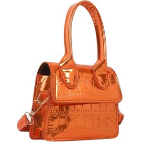 GORGLITTER Women's Crocodile Embossed Mini Square Bag Metallic Top Handle Crossbody Handbag Flap Clutch Bags