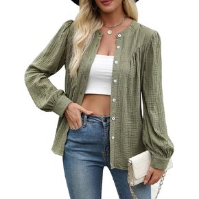 Women Button Down Shirts Long Sleeve Cotton Blouses Dressy Casual Button Up Shirt Tops Work Blouses Fall Fashion