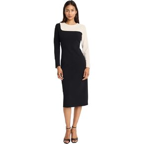 Donna Morgan Women's Asymmetrical Colorblock Midi-Long Sleeve Form-Fitting Silhouette-Versatile Occasion Dress in Saudi Arabia