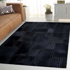 SAFAVIEH Studio Leather Collection 5' x 8' Black STL174Z Handmade Mid-Century Modern Leather Area Rug