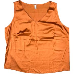 Agnes Orinda Plus Size Silk Satin Tank Tops for Women V Neck Casual Cami Sleeveless Blouses Summer Basic Tank