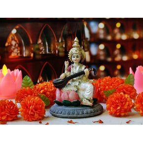 BangBangDa Hindu Lord Saraswati Idol Statue - 5.1" H Saraswati Statue Murti Diwali Gifts Pooja Decor Home Temple Mandir Altar Puja Item Indian Gifts for Hindu Man Woman People