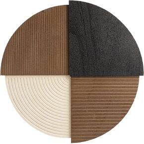 flangairy 13.6 x 13.6 Inch Round Wall Decor, Wooden Boho Half-Circle Geometric Carved Line Art, Farmhouse Style Hanging Panel Decorations for Home Bathroom Living Room