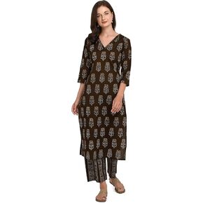 Women's Mahendi Green Pure Cotton Kurta with Palazzo Pant