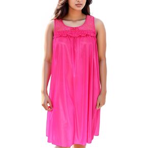 Women's Silky Feeling Sleeveless Tricot Nightgown with Floral Lace Design