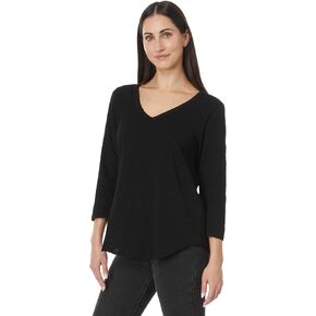 Women's 3/4 Sleeve V-Neck Tee with Curved Hem