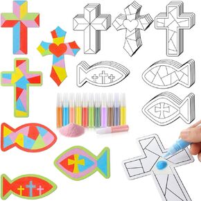 24 Sets Valentine Hearts Sand Art Craft Kit with Colored Sand Brushes DIY Valentine's Day Sand Painting Craft Create Your Own Sand Art for Kids Party Supplies Fun Home Activities