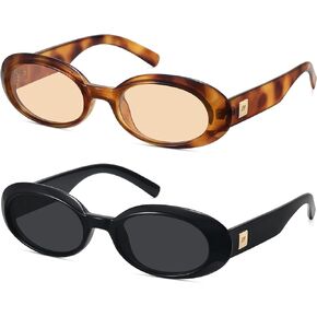 WOWSUN Retro Oval Sunglasses for Women Trendy 90s Vintage Small Face Shades Sun Glasses UV Protection