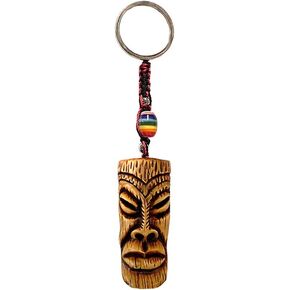 Gypsy Daze Smokes Lips Polynesian Tiki Head 3D Figurine Keychain Multicolored Macramé Metal Ring - Handmade Gifts Boho Car Keys Bag Accessories