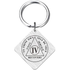 BAZLJY 4 Year Sobriety Gifts for Women Men - 4 Year Sober Keychain - 4 Year Chip Sober - 4th Sobriety