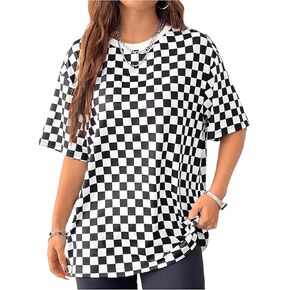 SOLY HUX Women's Summer Tops Checkered Print Short Sleeve T-Shirts Casual Crew Neck Tees Clothes