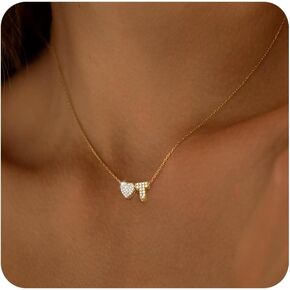 RLMOON Gold Heart Initial Necklaces for Women 14K Gold Plated Initial A-Z Necklace Dainty Cute CZ Heart Letter Necklace Personalized Gold Jewelry Birthday Gifts for Women